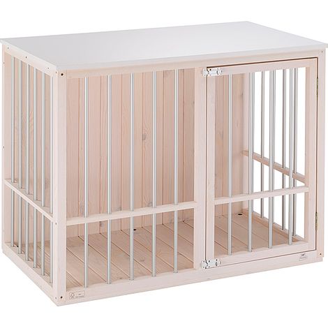 Niche d'intérieur pour chien en bois de pin FSC – Barres en aluminium massif – Dimensions 100,5 x 59 x 82,5 cm – Pieds en caoutchouc réglables (1/7)