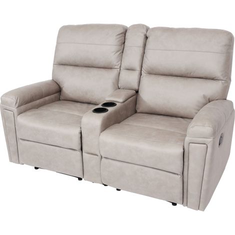 [NEUWERTIG] 2er Kinosessel HHG-371, Relaxsessel Fernsehsessel Sofa, Nosagfederung Getränkehalter Fach Stoff/Textil hellgrau