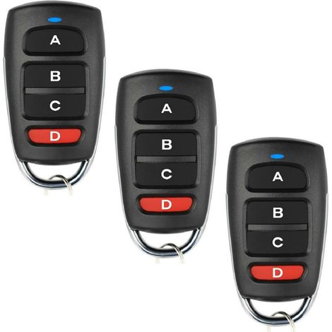 Télécommande Portail Garage - 433 MHz - 4 Boutons - Portée 50-100 M - Universelle - Lot de 3 (1/5)