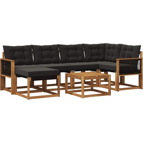 Outdoor Sofa Set with Cushion 7 pcs Natural and Black vidaXL