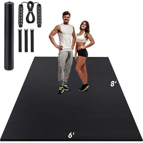TAPIS DE SPORT 8X6 PIEDS ÉPAISSEUR 7MM ANTIDÉRAPANT POUR FITNESS YOGA HIIT MAISON NOIR
