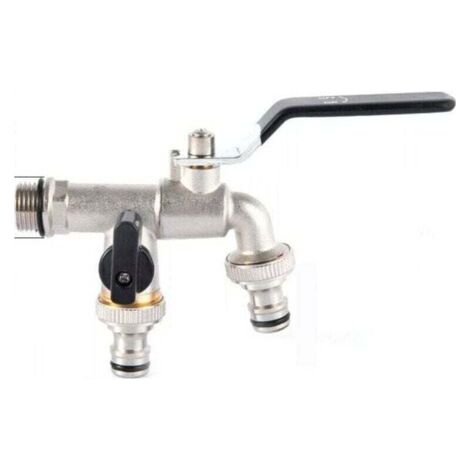 Robinet antigel d'extérieur pour cour de jardin une entrée et deux sorties Robinet à double usage en cuivre à grand débit pour chasse d'eau extérieure robinet de calibre 3/4 pouces de haute qualité (1/5)
