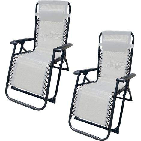 Marbueno Pack de 2 Tumbona Plegable Acero Cojin Jardin y Piscina 90X66X108 Gravedad Cero Gris