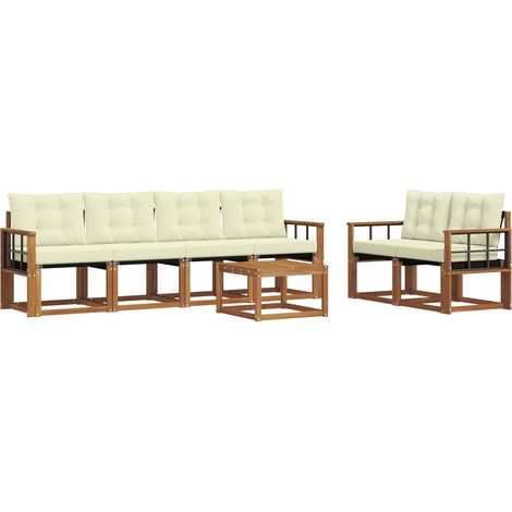 Set di divani da esterno con cuscino 7 pz Salotto da Giardino Naturale e Crema (1/5)