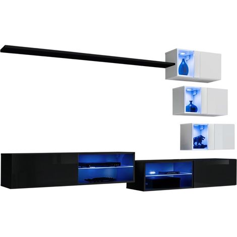 Conjunto de muebles de salón SWITCH XXIV – LED – Negro y Blanco – Composición mural de diseño