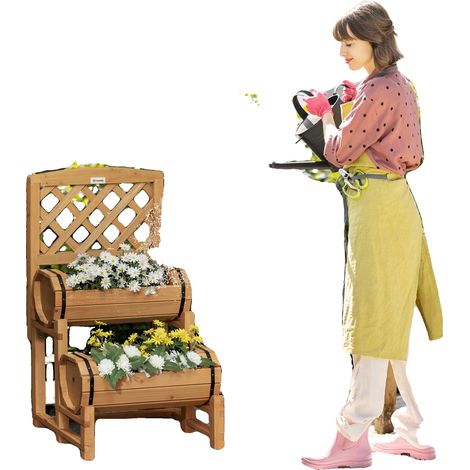 Macetero de jardín, madera de abeto lacada, 45 x 45 x 80 cm, compatible con enrejado, acabado duradero, tratamiento no tóxico. (1/5)