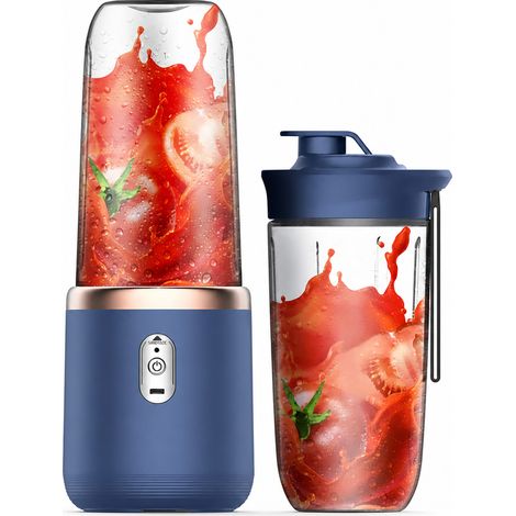 Blender Portable USB Rechargeable Bleu, Gobelet Individuel sans Couvercle, 6 Lames, Smoothies et Jus (1/5)