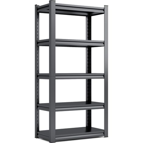 Scaffale metallico 5 ripiani 160x80x40 cm, acciaio nero, portata 650 kg, altezza regolabile (1/5)