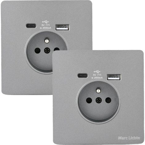 2 Prise Murale 16A avec USB et Type C, Prise Électrique avec Panneau en Verre Trempé, Multiprise Murale Charge Rapide pour Smartphone et Tablette, Gris (1/5)