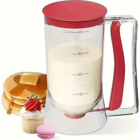 1 dispensador de masa para cupcakes, 4 vasos con asas para panqueques, cupcakes, galletas, helado, regalo de inauguración de casa (rojo) (1/5)