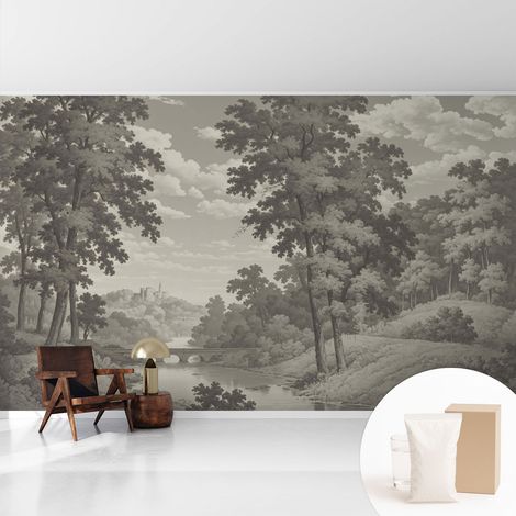 Papier peint intissé mural pour salon chambre à coucher tendance et originale - Colle incluse gratuite Château et pont 416x254 cm (1/5)