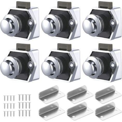 ALLIANDIS6 PCS Bouton Poussoir Loquet, Serrure Tiroir et Verrou Porte Placard, Loquet de Verrouillage de Porte Sans clé pour Camping-car, Yachts, Bateau, Caravane (1/5)