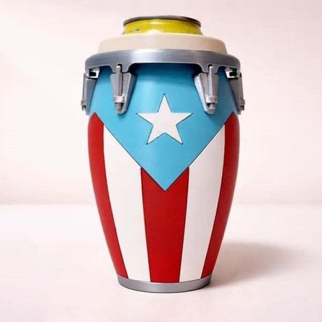 Conga-Style Can Holder - Suitable for standard 12oz cans of beverages in light blue Puerto Rican flag style.