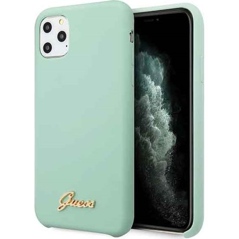Guess GUHCN58LSLMGG iPhone 11 Pro custodia rigida verde/verde in silicone con logo oro vintage (1/5)