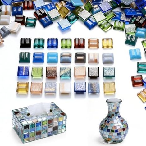 Carreaux de mosaïque 300 g, 10 x 10 x 4 mm, cristaux brillants, mosaïques carrées en verre à faire soi-même pour cadres photo, vases, porte-stylos, décoration intérieure (1/5)