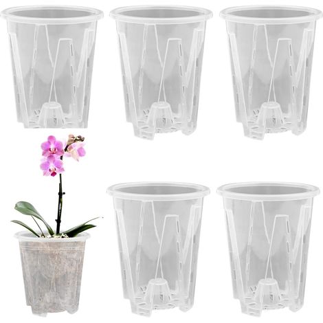 pots de fleurs transparents pour orchidées, pots en plastique avec trous de drainage, pot respirant pour plantes grasses et plantes d'intérieur (12 cm) (1/5)