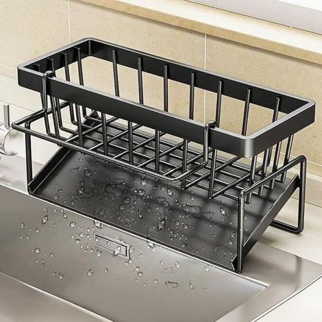 Rangement et organisation de la cuisine : Égouttoir d'évier en acier inoxydable, adapté au rangement des éponges et des torchons (1 pièce). (1/5)