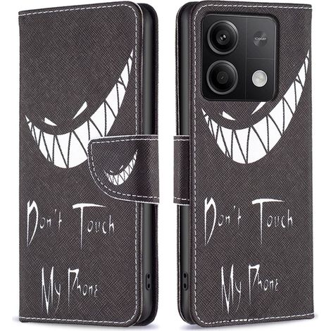 Custodia a libro per Xiaomi Redmi Note 13 5G, con portafoglio e scritta "Non toccare il mio telefono", colore nero. (1/5)