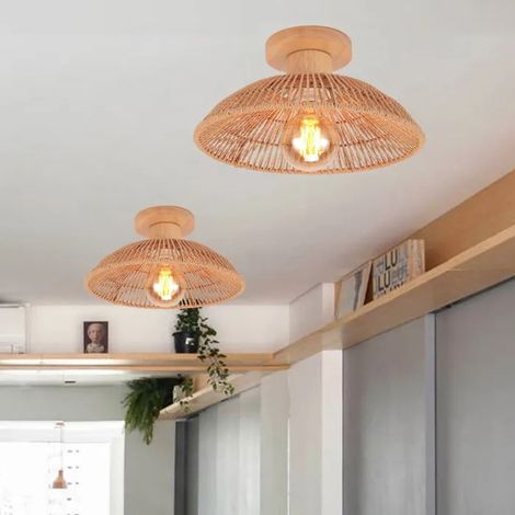 2pcs Plafonnier Vintage,Lampe de Plafond Industriel en Corde de papier Lustre Abat-jour Design Demi - cercle pour Salon Cafes (1/5)