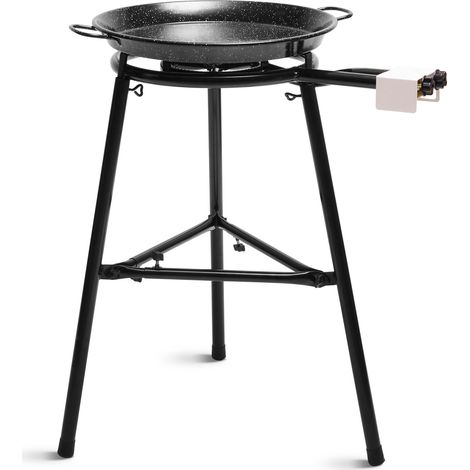 Briebe MEDIUM Set Paellero Gas 40cm +Paellera Esmaltada 46cm 12 Raciones +Soporte Robusto 3 Patas Kit Paella  Negro