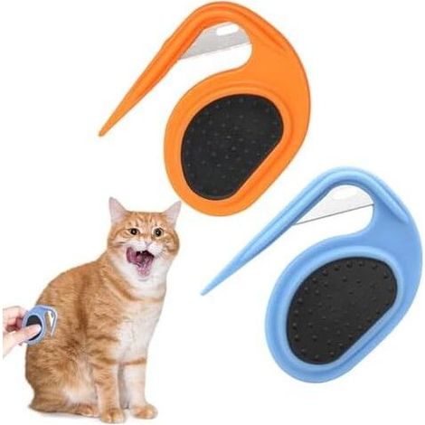 CSPARKV 4x6.7cm 2 Pièces Coupe Noeud Chat, Coupe Noeud Chat Poil Long, Bleu/Orange Pet Knotting Comb, Peigne a Noeud Chat, Peigne SéParateur de Tapis Efficace, pour Chiens et Chats Démêlant (1/5)