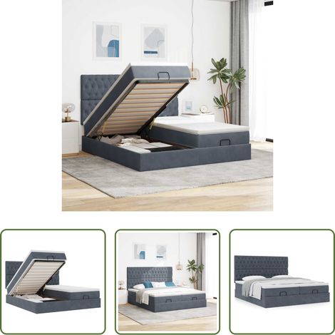 vidaXL Samt - Ottoman-Bett mit Matratzen Dunkelgrau 160x200 cm Samt (1/5)