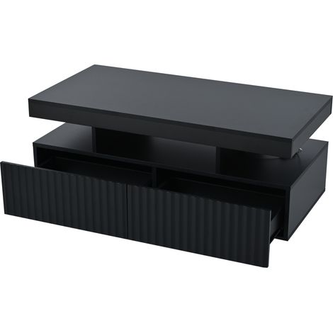 Mesa de centro negra de 100 x 50 x 45 cm con 2 cajones y luz LED (1/5)