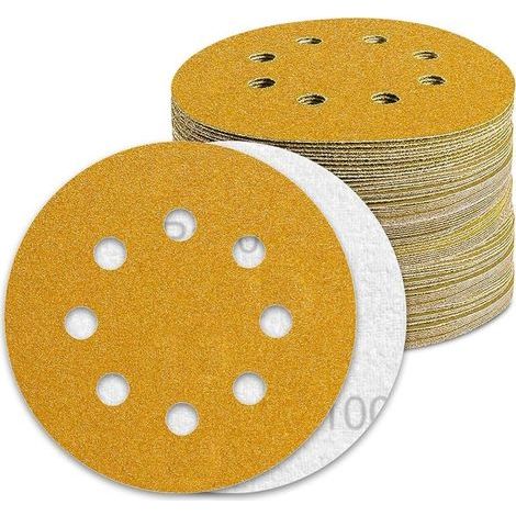Disques abrasifs de 125 mm, grain 100, pour ponceuses orbitales aléatoires. (1/5)
