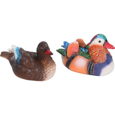 Lot de 2 statues flottantes de canards mandarins en résine, adorables sculptures décoratives pour jardin, bassin et étang, couleurs claires. (1/5)