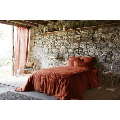 Housse de couette 260 x 240 cm Lin lavé français luxe Soline Orange (1/3)
