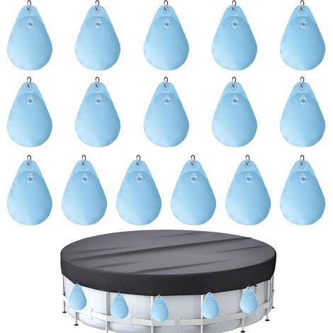 Lot de 16 sacs à eau pour bâche de piscine avec crochets, Sacs D'Eau Lourds pour Couverture de Piscine, en PVC, anti-fuite, sac à suspendre, à remplir, poids pour bâche de piscine d'hiver (1/5)