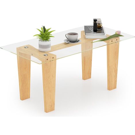 Rectangle Coffee Table Modern Tempered Glass Top Accent Table Sofa Center Table (1/5)