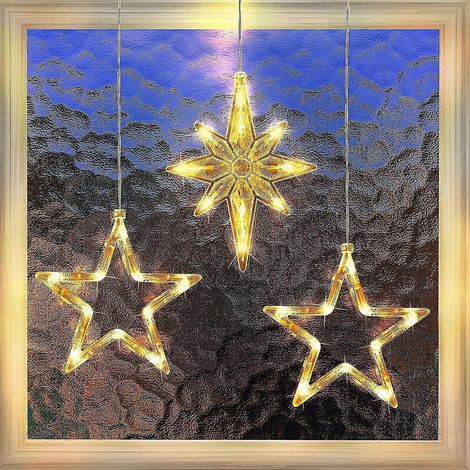 Lot de 3 guirlandes lumineuses de Noël pour intérieur, décoration murale pour chambre, mariage, fête, 1 étoile polaire, 2 étoiles, blanc chaud (1/4)