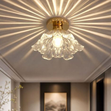Plafonnier Pétale Verre et Laiton, Lumière 3 Couleurs Blanc Chaud Neutre, Design Élégant pour Entrée Couloir Balcon, D20.5cm (1/4)