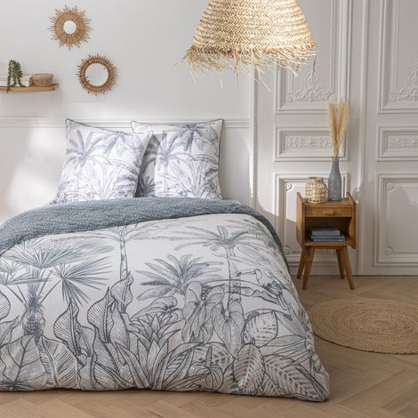 Parure de lit 2 personnes végétal réversible en coton 240x220cm (1/3)