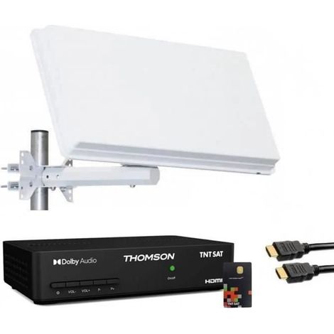 SELFSAT KIT PARABOLE PLATE LNB SINGLE 1 SORTIE INTEGRE + RECEPTEUR AVEC CARTE TNTSAT ET CABLE HDMI