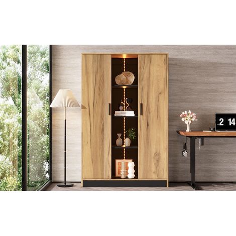 Vitrina salón - 95 x 35 x 160 cm - armario de oficina librería con luces led app, puertas soft-close - moderno - tablero de partículas - roble, negro (1/5)