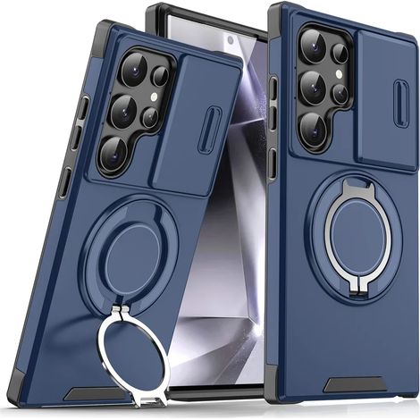 (Samsung A23 5G, Bleu foncé) Étui de téléphone coulissant magnétique pour Samsung, protège l'appareil photo. (1/5)