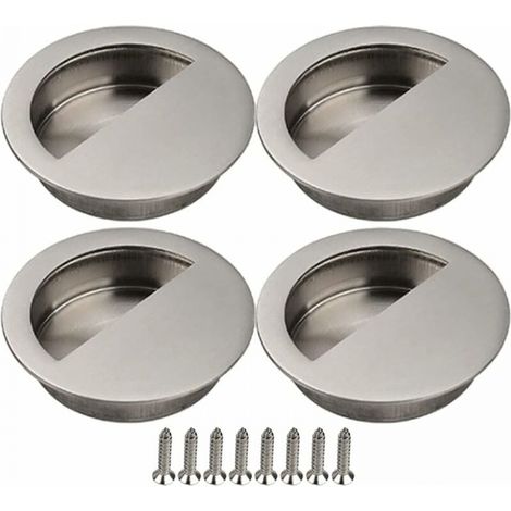 Manija de puerta corredera plateada de 4 piezas, manija de puerta corredera de 40 mm, manija de puerta corredera empotrada para muebles con tornillos (1/4)