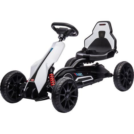 Kart eléctrico infantil 12 V 3-5 km/h drift kart con modo ajustable en 2 direcciones, cinturón de seguridad, volante, vehículo infantil kart para niños de 3 a 8 años, blanco 
