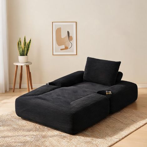 Canapé convertible en velours côtelé noir avec rangements (1/5)