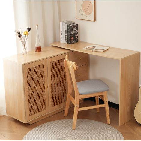 Scrivania angolare girevole 126x40x75 cm in MDF effetto legno con contenitore - CHICFURN (1/5)