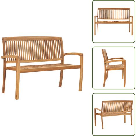 Panca da giardino in legno - vidaXL Panchina Giardino Impilabile 2Posti 120cm Legno Massello Teak -