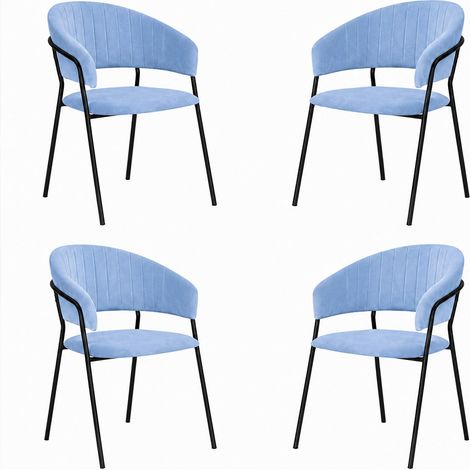 Lot de 4 chaises de salle à manger Aurelia en velours bleu ciel avec pieds noirs (1/5)