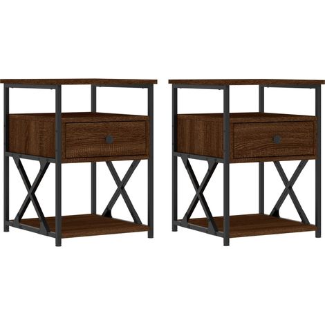 Juego de 2 mesitas de noche con cajón y estante 40 x 42 x 55cm madera de ingeniería marrón y hierro DEC035859