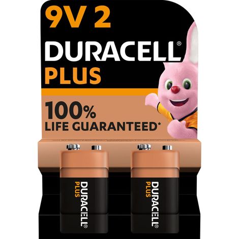 Duracell Plus pilas 9 V (pack de 2) - Alcalinas - 100 % de duración garantizada - Fiabilidad para dispositivos cotidianos - Embalaje sin plástico - 5 años de almacenamiento - 6LR61 MN1604