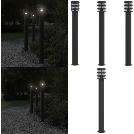 Lampadaires d'extérieur 3 pcs noir 110 cm acier inoxydable - Lampadaire Exterieur - Éclairage Extérieur - Luminaire Extérieur - Lampe De Jardin - Lampe Inox - Home & Living (1/5)