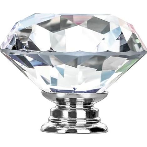 12 pièces boutons de tiroir en cristal, verre en cristal taillé en diamant de 42 mm avec vis de 3 longueurs différentes, boutons de tiroir modernes pour porte d'armoire, tiroir, armoire (1/4)