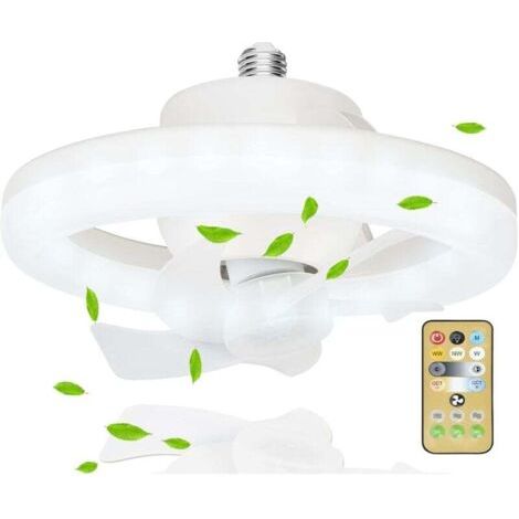 Deckenventilator mit Licht und Fernbedienung, leiser Deckenventilator mit E27-Fassung, Deckenventilatorlicht, 360°-Drehung, 3 Geschwindigkeiten, Timing (26 cm 17 cm)