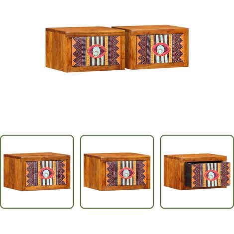 Wandmontage -  Nachttisch mit Schubladen 2 pcs Braun 35 x 30 x 22 cm (1/5)